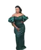 Elegant Mother Of The Bride Dresses Dark Green Off Shoulder Short Sleeves Lace Appliques Beads Ruffles Mermaid Party Evening Wedding Guest Gowns 403