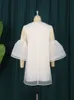 Robes de soirée femmes blanc doux O cou 3 couches robe droite à manches cloche voir à travers la couverture de tulle mini robes lâches mode élégante 221128