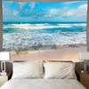 Tapissries Blue Ocean Waves Tapestry Sunset Clouds Nature Art Wall Hanging Tyg Kudde Bakgrund Filt Boho Heminredning