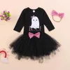 Kl￤derupps￤ttningar Citgeeautumn Halloween Infant Baby Girls Outfits Cartoon Letter Print L￥ng ￤rm Romper Tulle kjol Paljett Bowknot Set