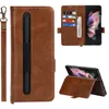 Retro Magnetic Flip Phone Cases for Samsung Galaxy Z Fold3 5G Multiple Card Slots Solid Leather Wallet Clutch Kickstand Protective Shell with Pen Slot Holder