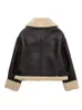 Wo TRAF Women Winter Faux Fur Fleece Coat Fashion Thicken All-in-One Zip Overcoat Locomotive Lapel Warm Outwear 221129