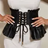 Belts Black Irregular Leather Long Wide Belt Punk Style Women Fashion Autumn Winter Lace Up PU Waistband Corset 2211283005457