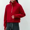 Tenues de yoga LU-99 Femmes Fitness Sweats à capuche Veste de course Dames Sport Demi-Sweat-shirt à glissière épais Manteau de style court en vrac avec polaire Thumb220555