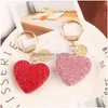 Key Rings Fashion Fl Rhinestone Keychain Couple Peach Heart Key Chains Bling Crystal Pendant Keyring Holder Charm Bag Women Jewelry Dho7R