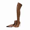 Botas El grano de cocodrilo sobre la rodilla Mujeres Punta puntiaguda Stilettos Tacones Serpentine Tamaño grande para mujer 220906