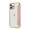 Plånbokstelefonfodral för iPhone 13 12 11 Pro Max X Xs XR 7 8 Plus Electroplating TPU Shiny Glitter Pu Leather Flip Kickstand Cover Case med kortplats