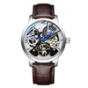 ساعة معصم Ailang أزياء Tourbillon Hollow Wathproof Watch Men Black Full Steel Full Luminous Steampunk Skeleton Watches for Mens