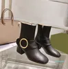 Boots designer över knäet boot metal spänne trim låg häl varm knä