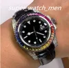 Luxury Watches Top Classic Watch Candy Color Diamond Mens Watches Automatic Mechanical 40mm Rainbow Bezel Business Wristwatch Leather Strap flera stilar