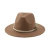 베레트 겨울 모자 여성 가을 ​​모자 Fedora Felted Man Panama Casual Vintage Western Cowboy Chain Wide Brim 62m Sombero Hombre