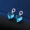Studörhängen omyfun fabrik grossist kvinnlig hjärt koppar blå/turmalin färg kristall smycken enkla brasilien brincos arete e63