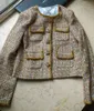 Wo Elegant Women Tweed Jacket and Coat Autumn Winter Single Breasted Pockets SHort outwear 221129