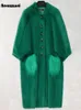 Fourrure pour femmes Faux Nerazzurri surdimensionné vert long manteau moelleux femmes manches chauve-souris avec poches mongoles ry manteaux mode coréenne 221128