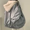 Wo Deeptown Korean Fashion Velvet Lambool Reversible Jacket Women Harajuku Overdimensionerad solid Basic Winter Zip Up Hoodie Beige