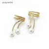 Stud Earrings Earless Copper Fashion Simple Vintage Thick Gold Plated Pearl Ear Clip Jewelry Wholesale