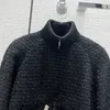Wo Runway Autumn Black Tweed Jacket Women Fashion Letter Pearl Coat Vintage Handicraft Workshop Long Sleeve Front Zip Outwear