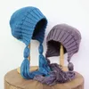 Berets Knitted Winter Hats With Long Tassel Earflaps Hat Russian Caps Fur Hood Wool Women's Bomber Warm Beanies Cap