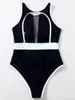 Costumi da bagno da donna Costume da bagno intero sexy da donna taglie forti Monokini Spiaggia estiva imbottita in rete trasparente a contrasto