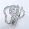 Кластерные кольца 3pcs/set роскошные хрустальные цирконы набор для женщин аксессуары для свадебного обруча