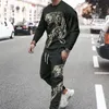 Men's Tracksuits Oversized Mens Set Fashion Casual Lion Summer Tracksuit Sportwear Clothes T Shirt Long Sleeve T-shirts Pants 2 Piece Sets 221128