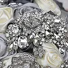 Dekorativa blommor 20 cm handgjorda bröllop eleganta brudbukett silver diamanter mariage bukets brudtärna som håller elfenben fläck rose w375