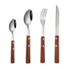 Dinnerware Sets Wood Handle Cutlery Set 304 Stainless Steel Dinner Fork Knife Spoon Coffee Spoons Dishes Tableware