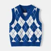 Plaid Sweater Tank For Boy Girl Toddler Kid Baby Spring Autumn Sweater V Neck Knit Top Fall Fashion Vest Knitwear Clothes 2-6T