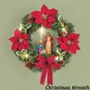 装飾的な花メリークリスマスリースハンギング飾り松ぼっくりベリープリントアクリル人工装飾用の装飾用