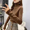 Kvinnors tröjor Turtle Neck Women Sweater 2022 Autumn Winter Korean Fashion Slim Sweater Basic Tops Y2K Soft Knit Sweaters Button långärmad J220915