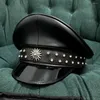 Baretten 3Size Mannen Vrouwen Lederen Militaire Hoed Douche Punk Leger Corticale Sergeant Cap Rave Festival Cosplay