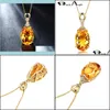 Pendant Necklaces Luxury Mermaid 18K Gold Citrine Gemstone Pendant Necklace For Women Fashion Jewelry Christmas Gift Drop De Dhgar7372112