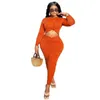 Women's Two Piece Pants Elegant Solid Long Women Dress Set Sexy Sleeve T Shirt Top Ruched Bodycon Slirts Club Wear Party Lounge