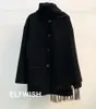 Misto lana da donna 2023 Cappotto oversize in misto nero da donna Piping ricamato con sciarpa Giacca ampia davanti Grandi tasche Maniche lunghe larghe 221129