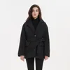 Женские девчонки Parkas Malina повседневная кусочка Parkas Women Fashion Tie Belt Solid Black Coats Женщины элегантные одинокие хлопчатобумажные куртки женщины 221128