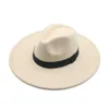 ベレット・フェドラの女性帽子ビッグ・バーム9.5cmリボンバンドフェルト黒い白いカーキドレスフォーマルウェディングアウトドア