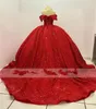 Luxury Red P￤rled Quinceanera Dresses Gillter Ball Gown Birthday Party Princess Lace Up Graduation Dress Quinceanera de 15 Anos