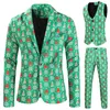 Herr kostymer blazrar 3 stycken män väst jackor byxor jultryckt manliga föreställningar set gröna del coustumes 221128