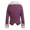 Women's Jackets SX Women Purple Turn Down Collar Lambswool Outerwear Slim Winter Clothing Warm Blends Female Elegant Coat
