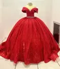 Luxury Red P￤rled Quinceanera Dresses Gillter Ball Gown Birthday Party Princess Lace Up Graduation Dress Quinceanera de 15 Anos