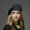 Berets Womens Hat Fashion Solid Color Wool Knitted With Rhinestones Ladies Beanie Beret Black wine red cap female 221129