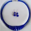 Modeschmuck blaue Steine ​​Perlen Schmuck Anhänger Halskette Ohrringe Set AAA