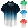 Men's Casual Shirts Men T-Shirt Tops Stylish Short Sleeve Turn Down Collar Gradient Color Print Buttons Shirt Sport TShirt Printed T