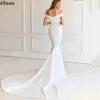 Minimalist Simple Satin Mermaid Wedding Dresses Fashion Boho Off The Shoulder Sexy Plus Size Bridal Gowns Sweep Train Elegant Ruched Trumpet Robes de Mariee CL1517