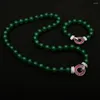 Hänge halsband amoria boutique smaragd färg agat jade long 12mm pärla sträng halsband vintage smycken brud zirkoniumtillbehör