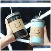 Kubki 480 ml uśmiech twarz Korea Creative St Glass Mub Mub Cup Ceramic Mason Butelka Sok Summer Cups 20211221 Drop dostawa Ho Dhkox