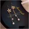 Dangle Chandelier Trendy Women Ear Hook Earring Korean Long Pearl Tassel Dangle Earrings Flower Pendant Wedding Party Jewelry Gift Dhef4