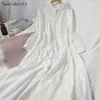 Vestidos casuais 2022 coreano todos combinam simplicidade vestido de camisa branca mulher feminina manga longa fêmea de peito único outono da primavera