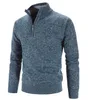 Suéteres para hombres Otoño Invierno Jerseys de punto grueso Color sólido Cremallera Mock Cuello Slim Fit Knit Causal Man 221129