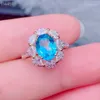 Pierścienie klastra Naturalne i prawdziwy niebieski palec Topaz 925 Srebrny pierścień luksusowy styl